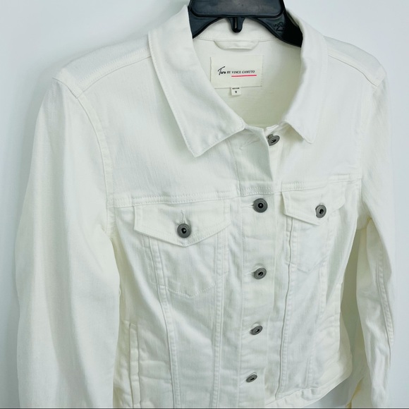 Two by Vince Camuto Jean Jacket White Button Down Front Pockets Denim Coat - Picture 4 of 16